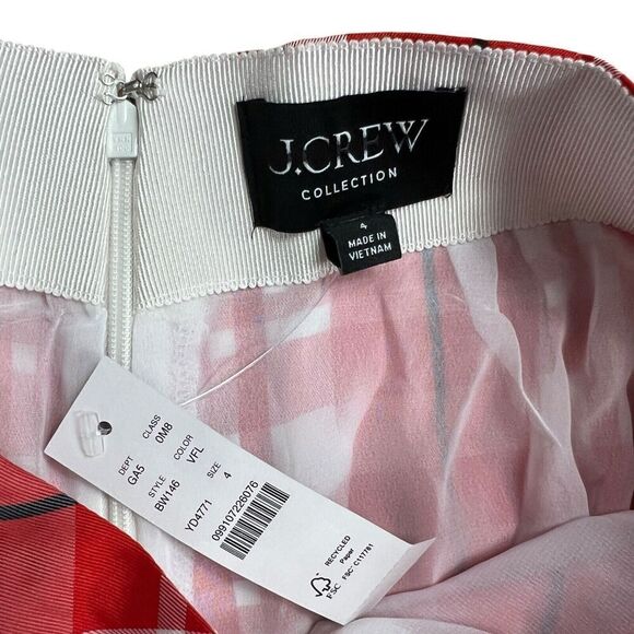 J Crew Skirt 4 Red Plaid Ruffle Pencil Midi Holiday Festive Preppy Lightweight - Picture 4 of 11